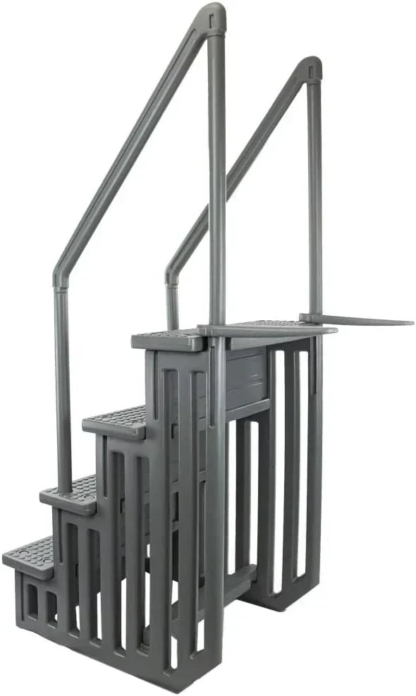 Select Anti-Slip in-Pool Steps | Gray | for Above Ground Swimming Pools | Can Mount to Decks 48" to 54" H | Safety Stairs Capacity Up to 300 lbs