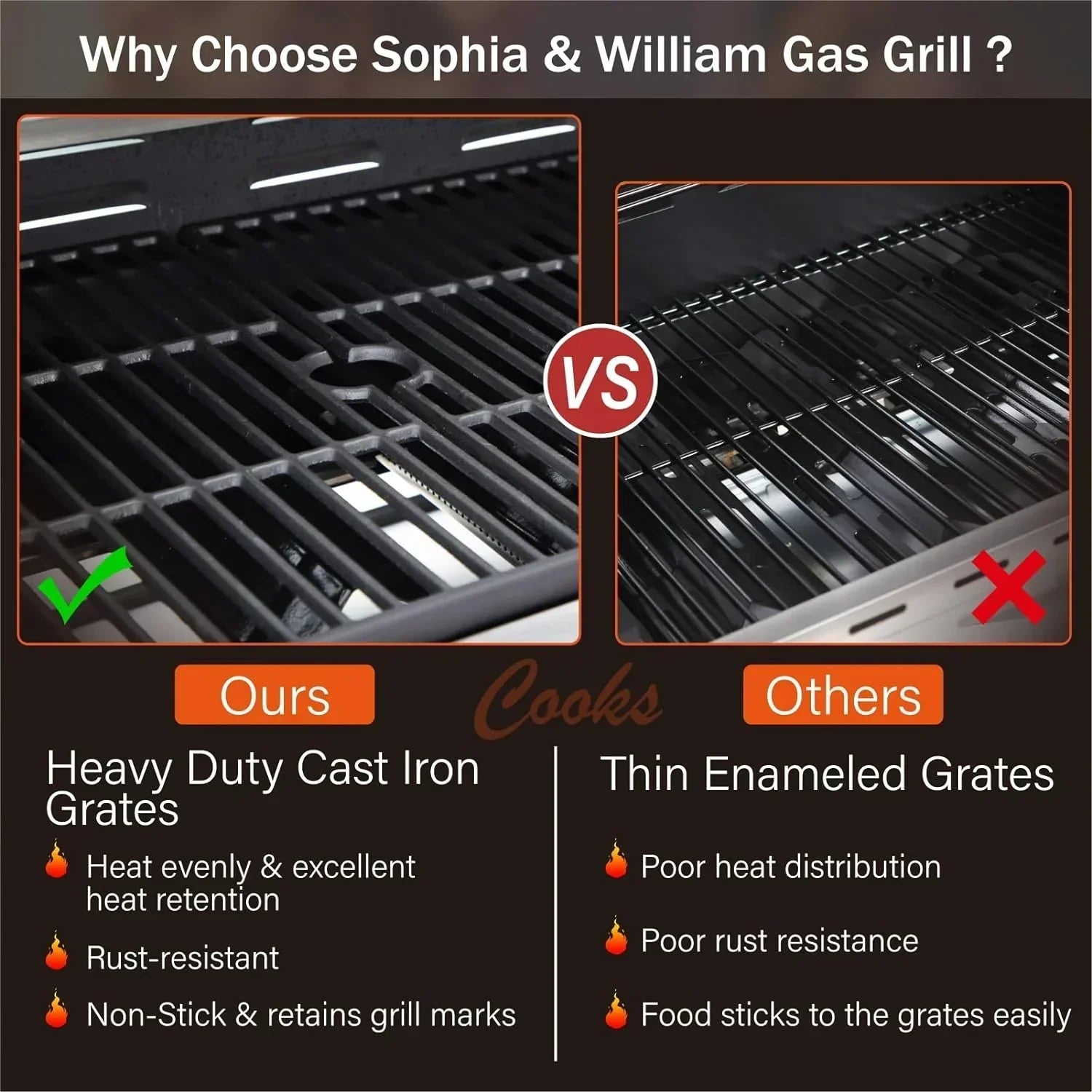 Burner Gas grill with side burner and enameled cast iron grille 42,000BTU outdoor cooking stainless steel propane grill Garden grill, silver
