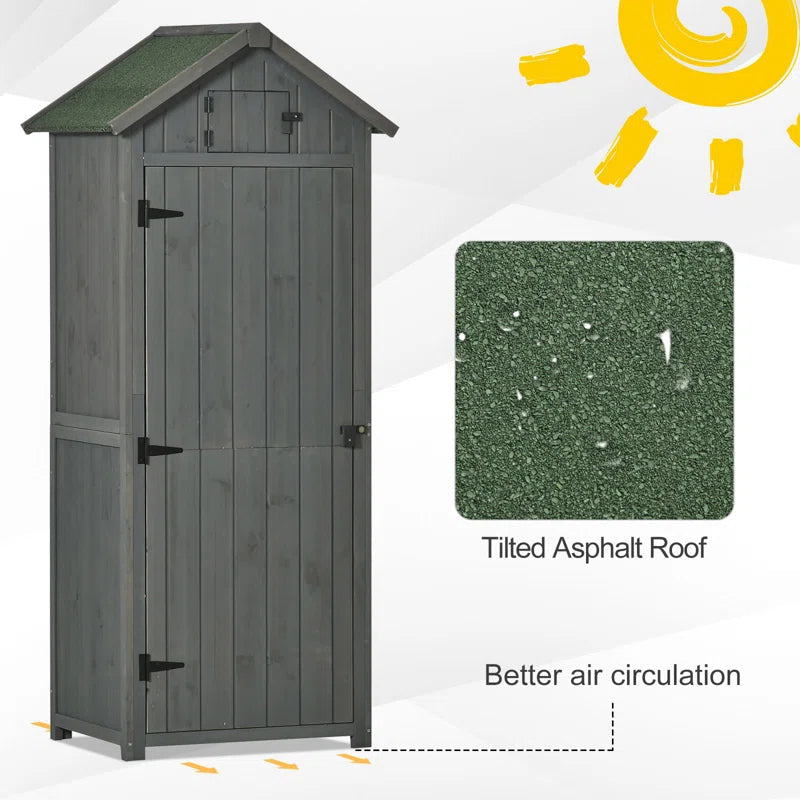 Wooden Garden Tool Storage Shed with Shelves & Asphalt Roof, Weather-Resistant
