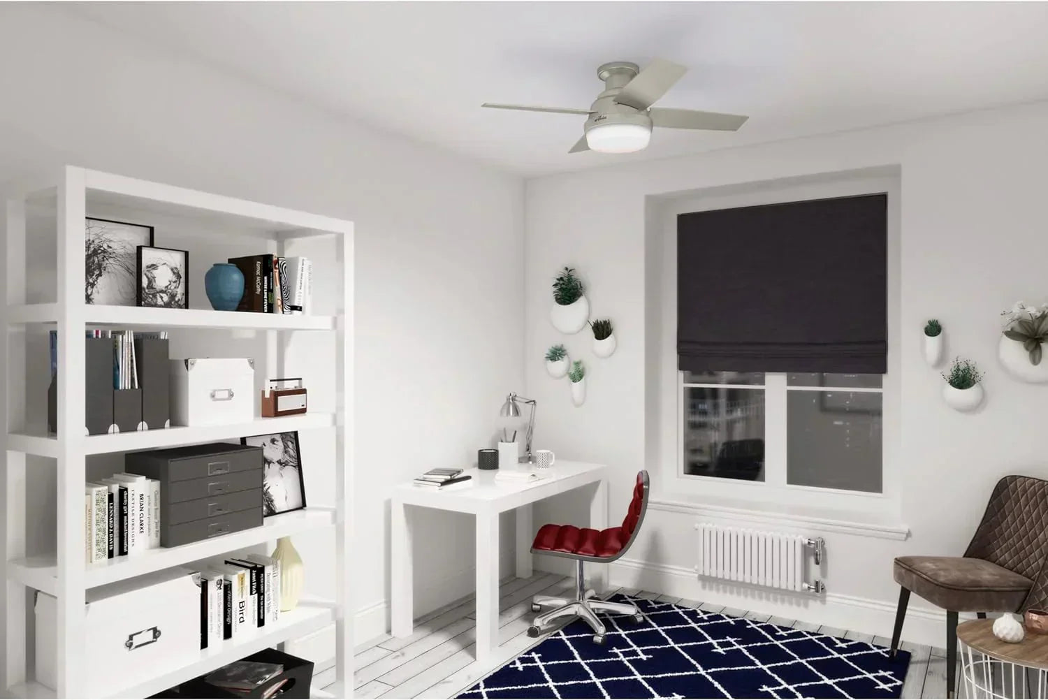 Hunter Fan Company Dempsey Low Profile Indoor / Outdoor Ceiling Fan with LED Light and Remote Control, 44", Matte Nickel