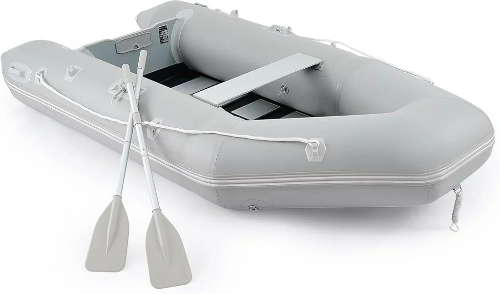 10ft Inflatable Dinghy Boat, 4 Person 990lb Transom Sport Tender Boat with Pump Aluminum Oars Floor, Heavy Duty Inflatable Raft Kayak for Adults