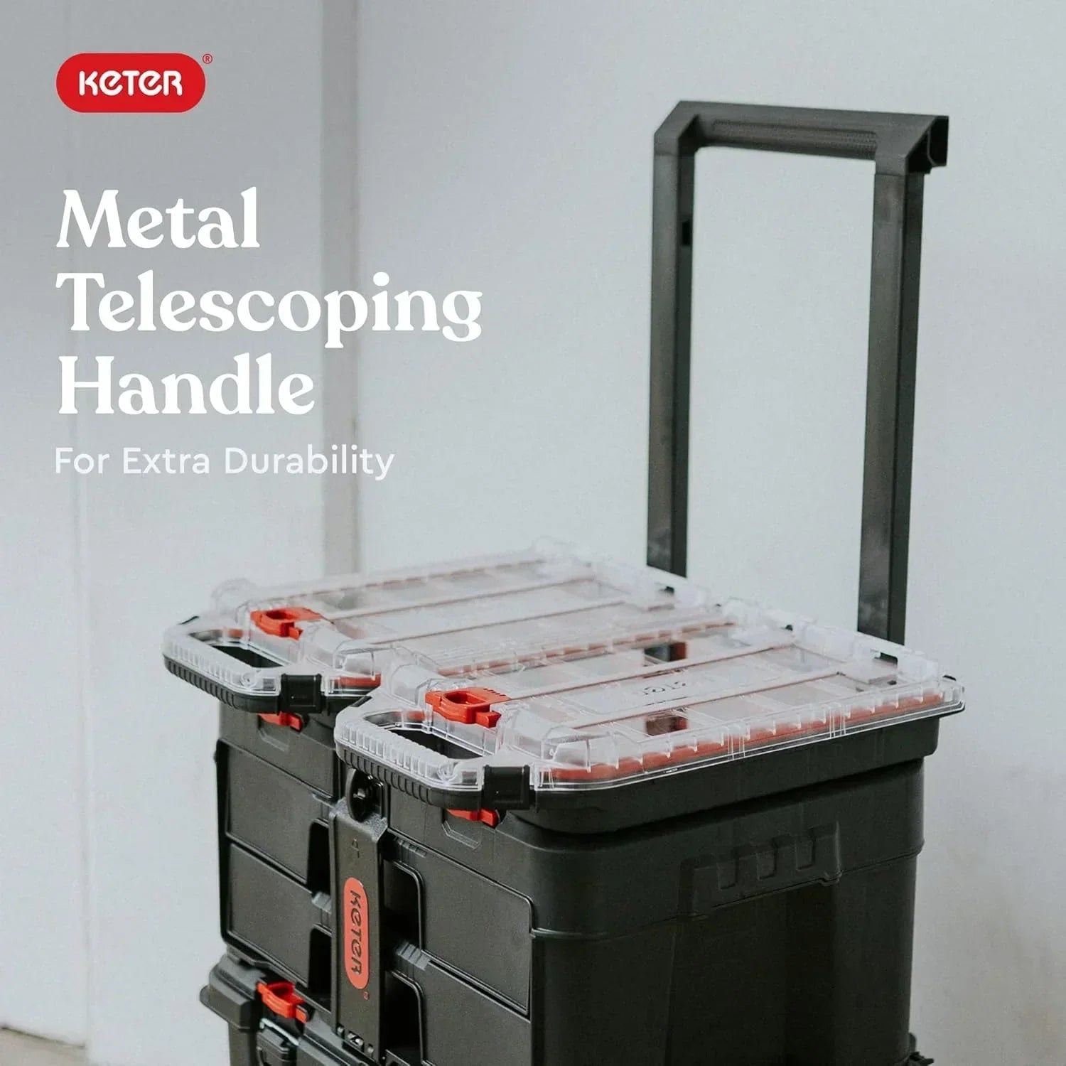 Modular Tools Organizer for Garage Storage and DIY, 3 Piece Resin Rolling Tool Box System for Small Parts