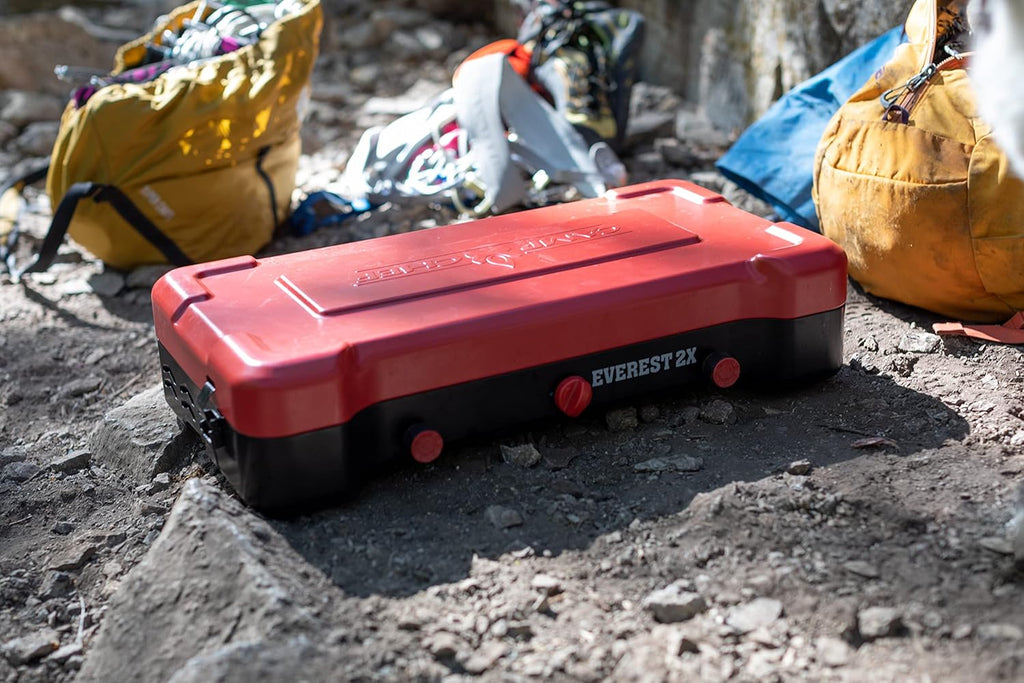 High Output Two-Burner Camp Stove - Lid Doubles as Windscreen - Portable Cooking Stove - For Outdoor Cooking - 20,000 BTU Burners - 215 Sq In Cooking Area