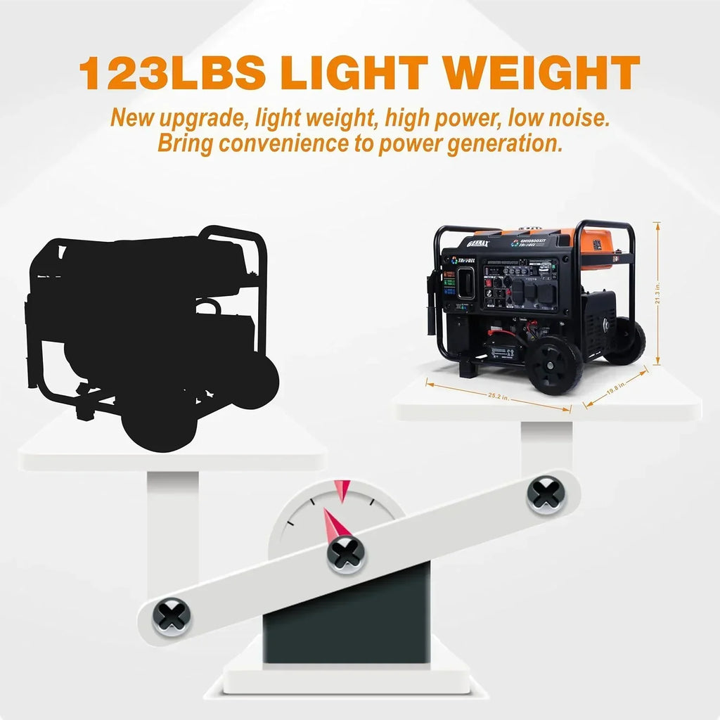 10500 Peak Watt Tri Fuel Open Frame Inverter Generator,with ATS,Quiet Technology,CO Sensor,digital display and 50A,Ideal for Home backup,contruction site and RV Camping.