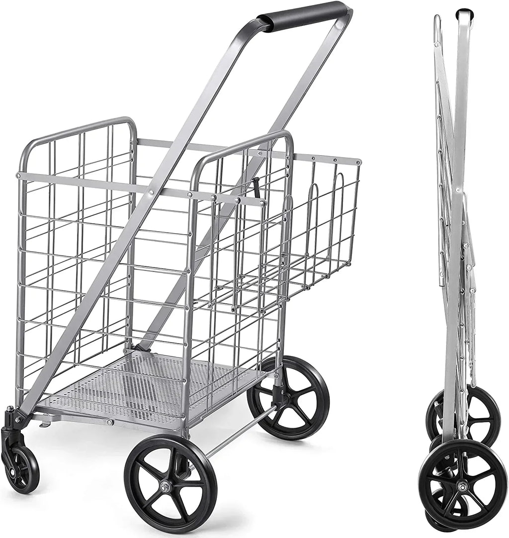 Shopping Cart with Wheels, Metal Grocery Cart with Wheels, Shopping Carts For Groceries