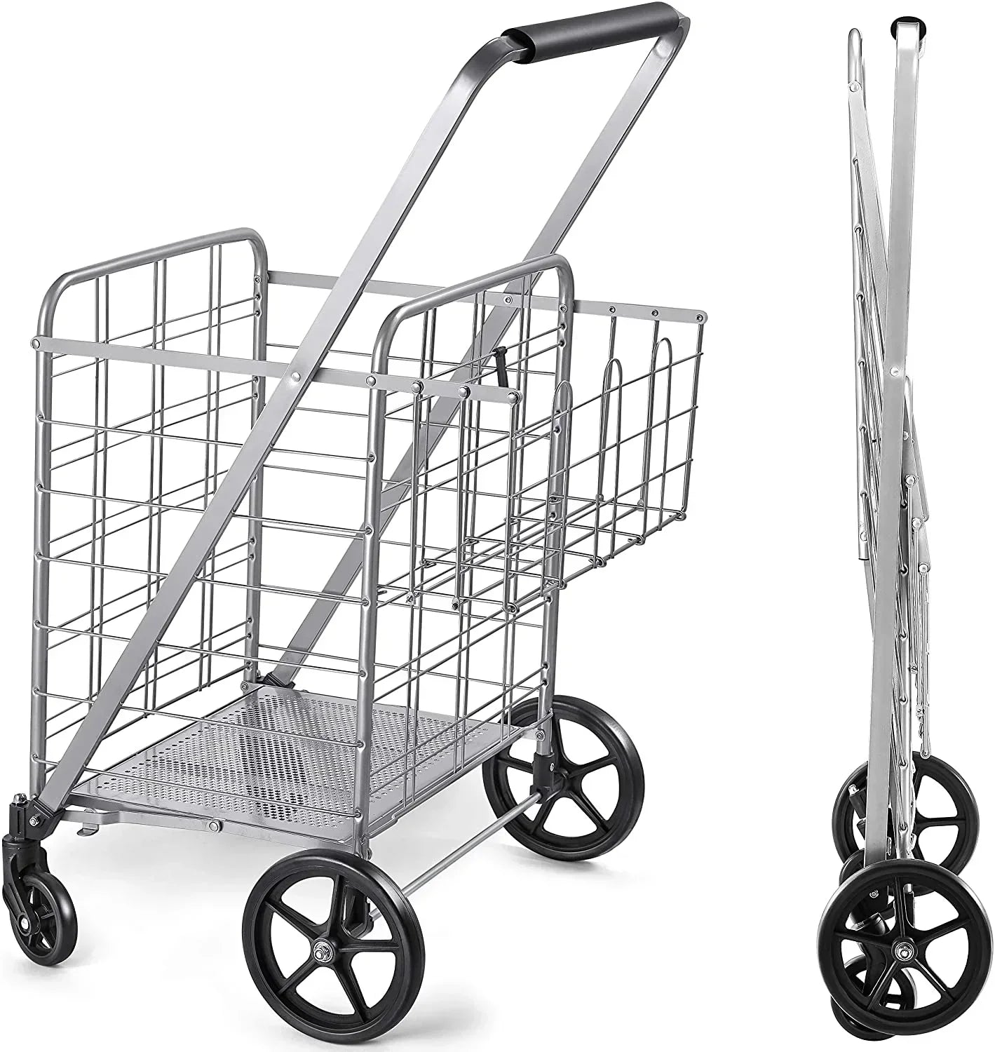 Shopping Cart with Wheels, Metal Grocery Cart with Wheels, Shopping Carts For Groceries