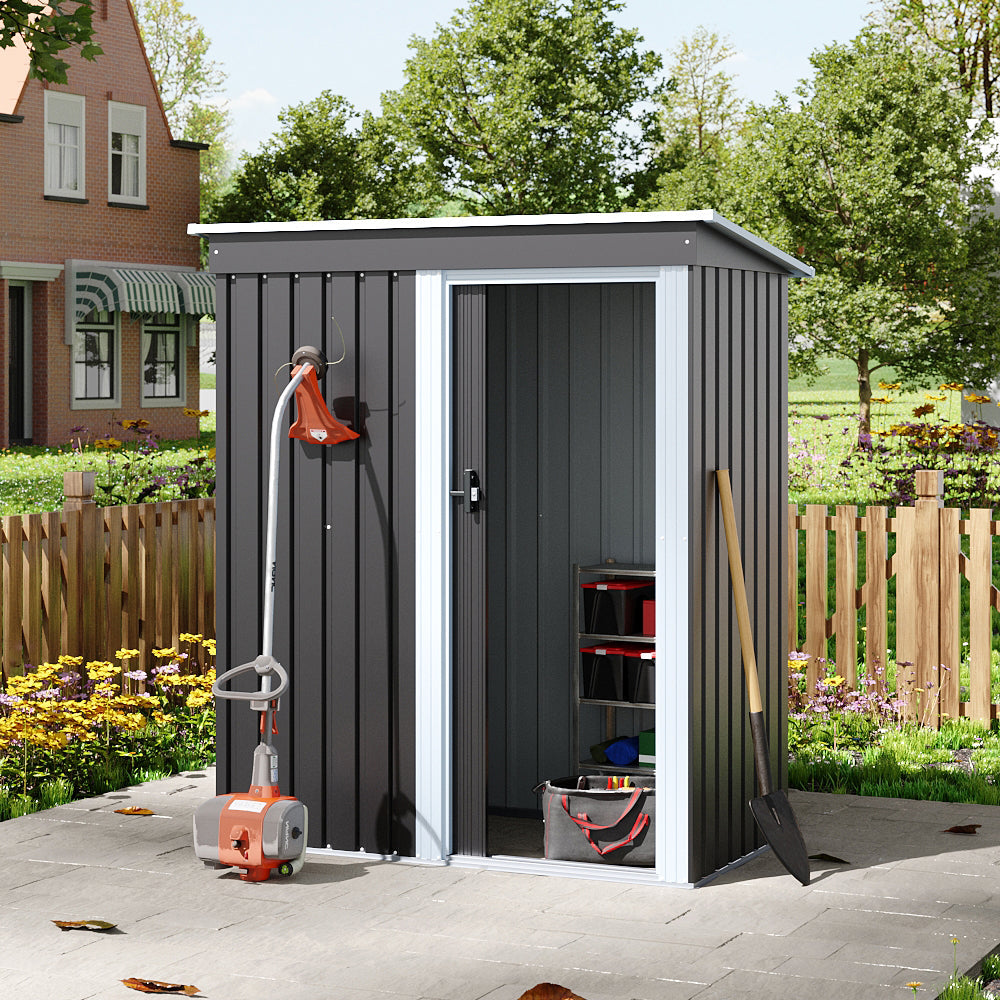 5x3ft Charcoal Black Outdoor Metal Storage Shed with Lockable Door