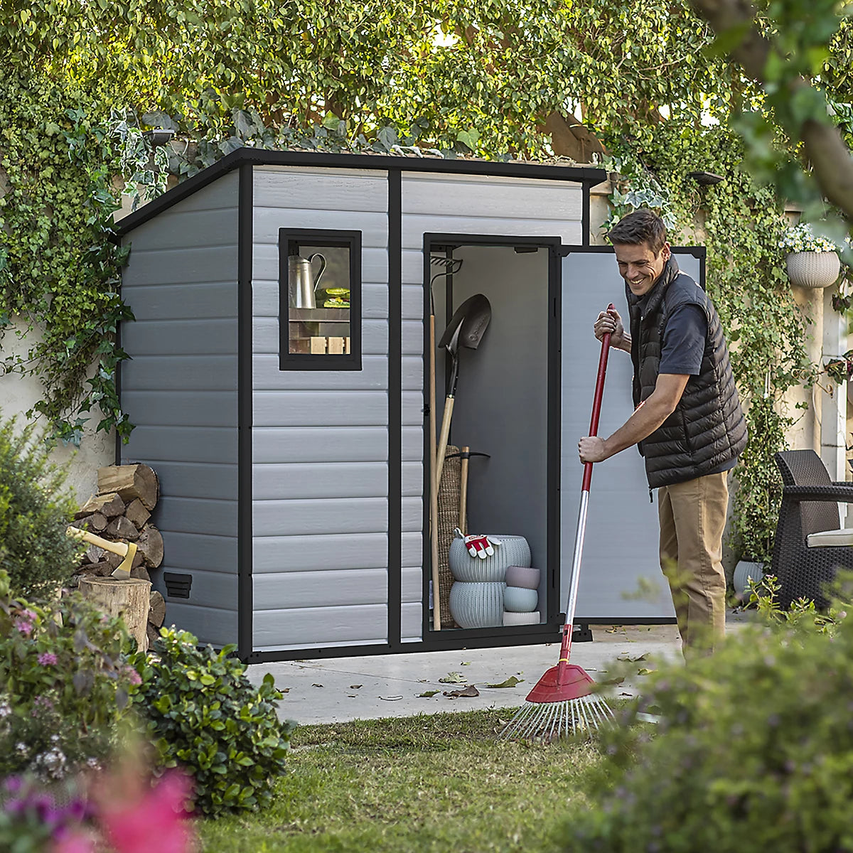 Klikstrom Senner 6×4 ft Pent Grey Resin Shed with floor & 1 window