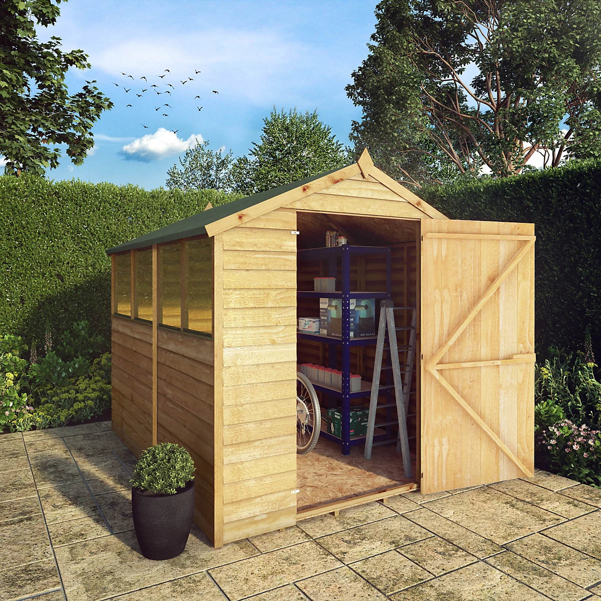Mercia Overlap 8×6 ft Apex Wooden Shed with floor & 4 windows