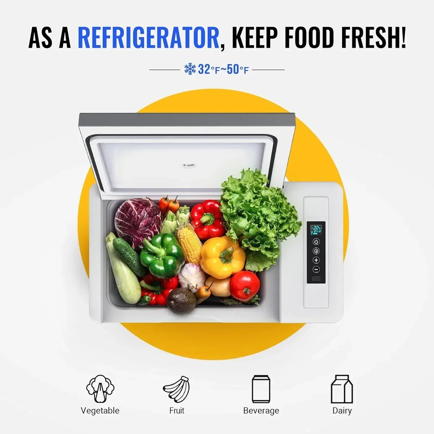 12 Volt Refrigerator 12V Car Fridge 23 Quart Portable Freezer Compressor Cooler 12/24V DC 110~240 Volt AC for Truck Van RV Camper SUV Travel Camping Road Trips Tailgating -7℉~50℉