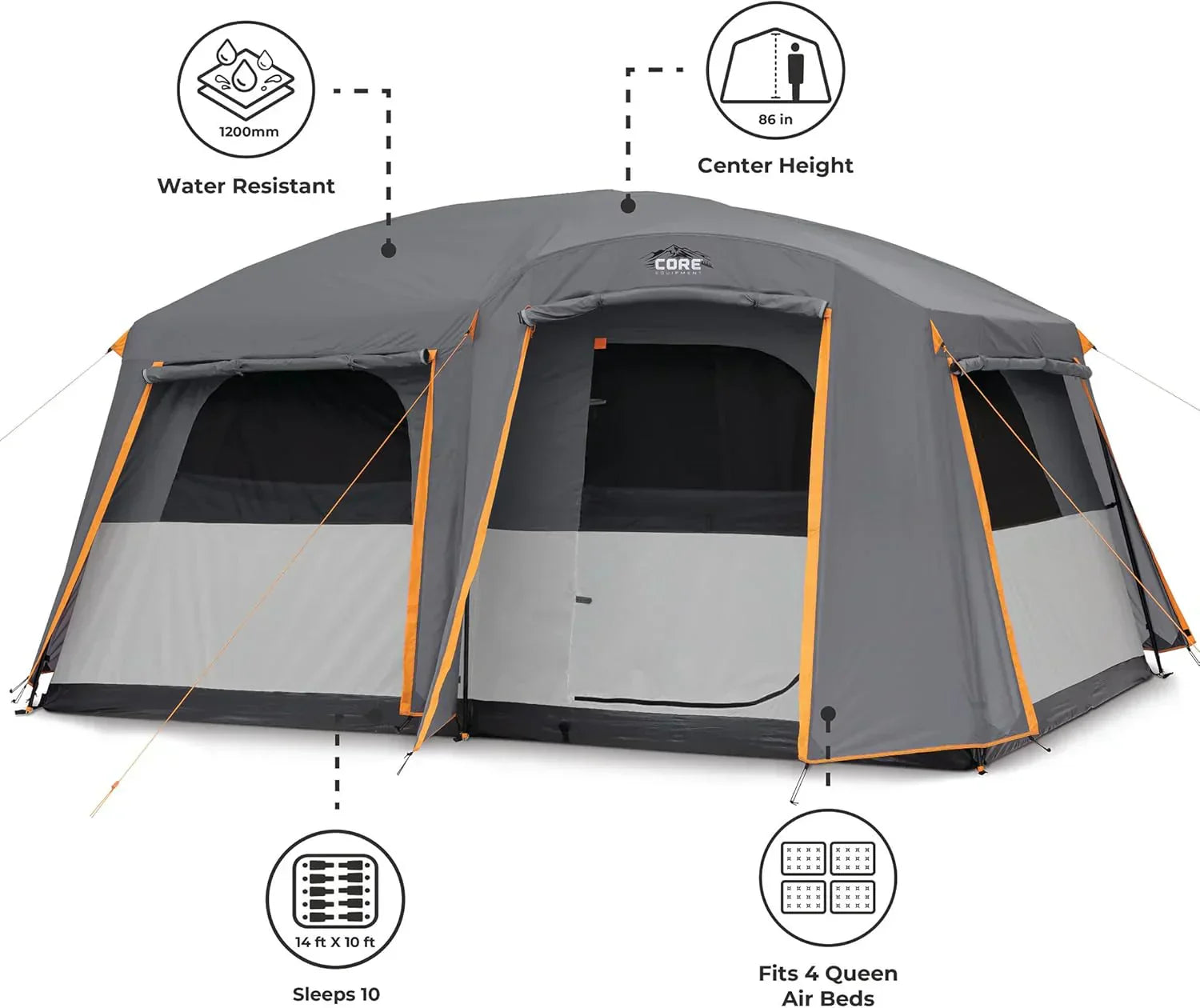 Straight Wall Cabin Tents | 10 Person / 11 Person / 12 Person Large Multi Room Family Tents for Car Camping & Outdoor Adventures