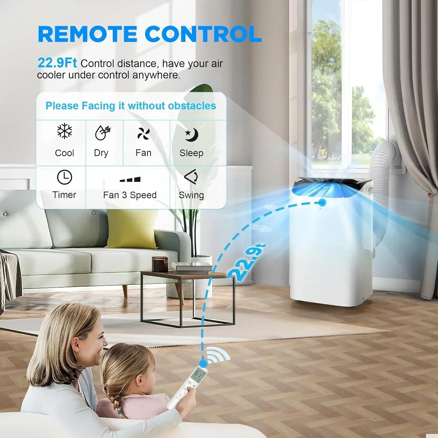 14000 BTU Portable Air Conditioners with Remote Control, 3-in-1 Free Standing Cooling AC Unit with Fan & Dehumidifier, Cools Room up to 700 sq.ft, Smart/Sleep Mode,3 Speed,Auto Swing,24H Timer