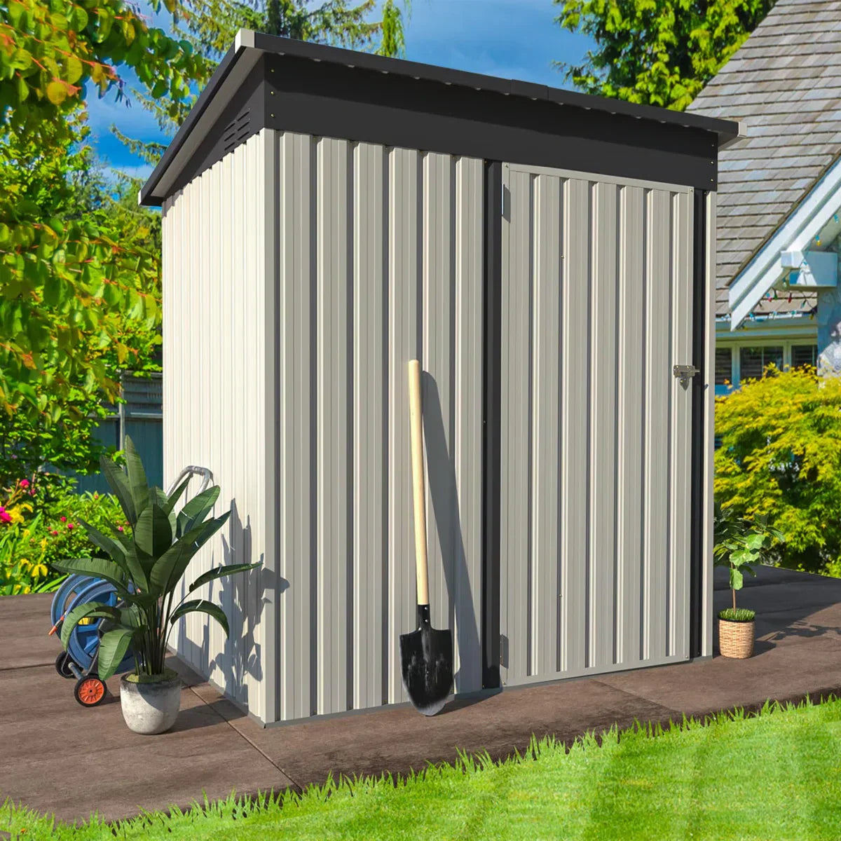 5 Ft. W X 3 Ft. D Metal Lean-To Garden Shed