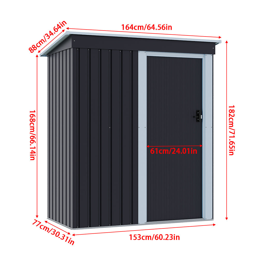 5x3ft Charcoal Black Outdoor Metal Storage Shed with Lockable Door
