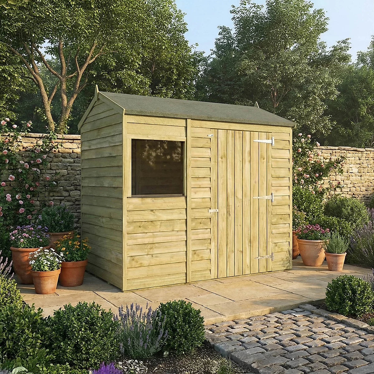 Mercia Overlap 6×4 ft Reverse apex Wooden Shed with floor & 1 window