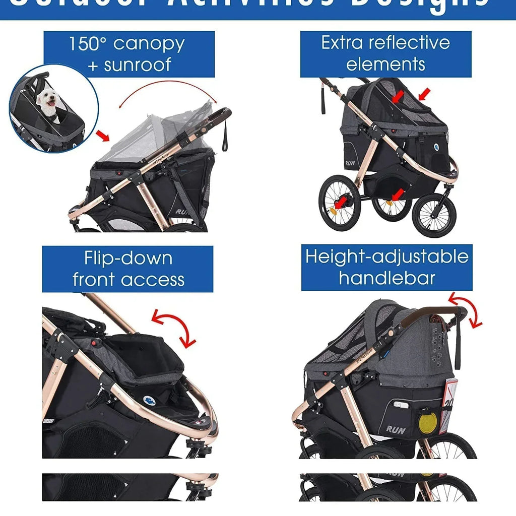 Jogging Sports Stroller with Comfort Rubber Wheels/Zipper-Less Entry/1-Hand Quick Fold/Aluminum Frame for Small/Medium Dogs, Cats and Pets (Green Camo)