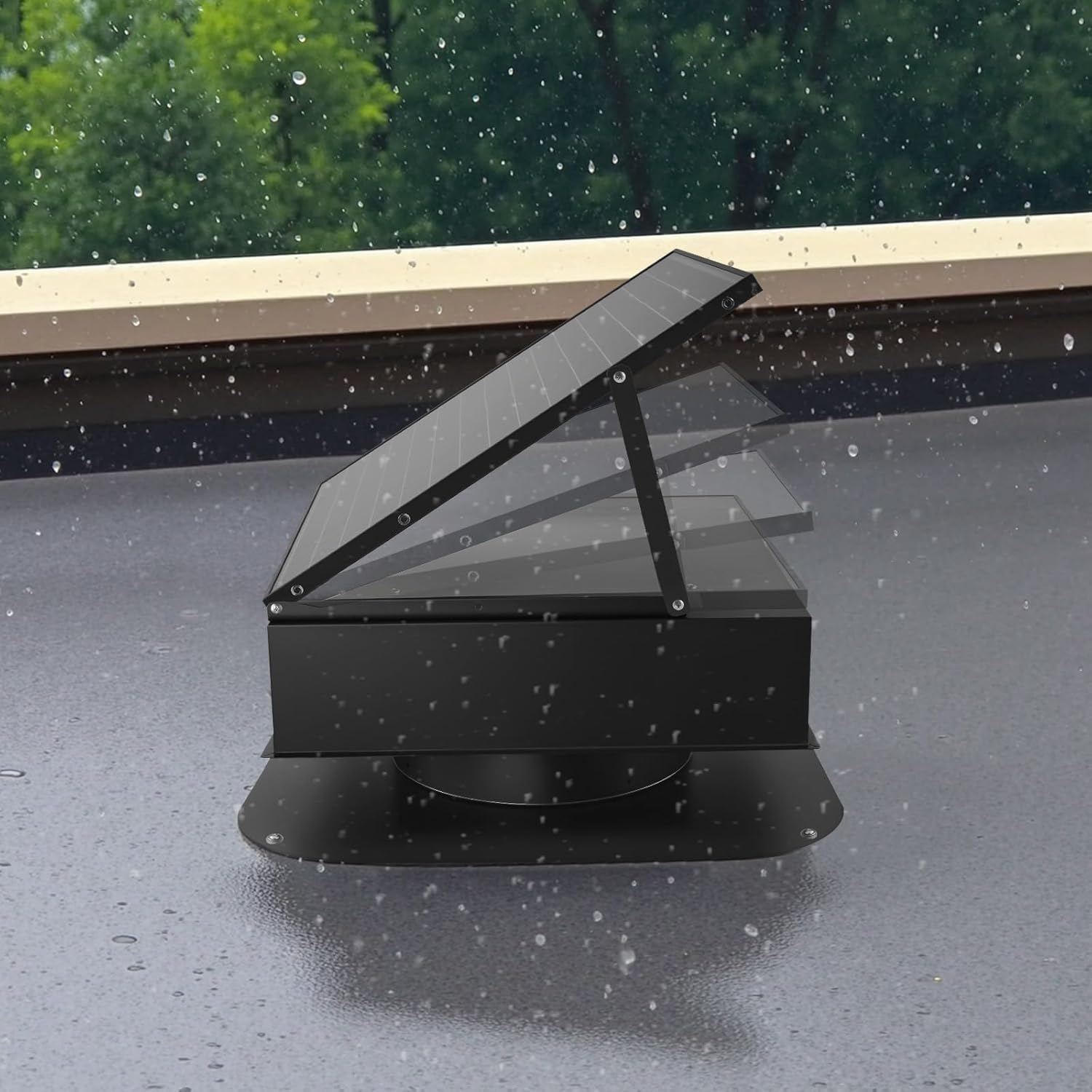 Roof attic exhaust fan, 50-watt intelligent solar roof ventilation fan, equipped with thermostat, remote control, 3000 cubic feet per minute airflow, built-in smoke sensor and automatic stop function (for cooling and dehumidification)