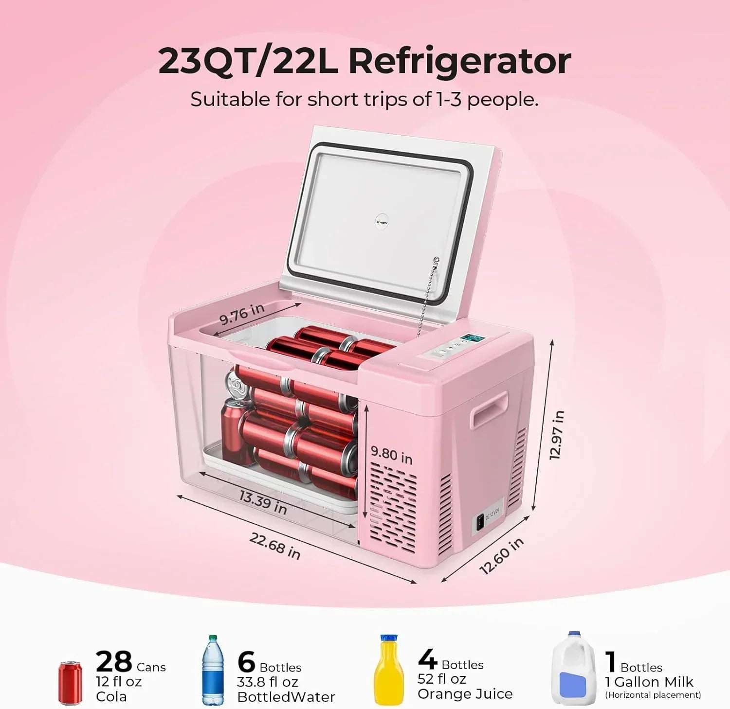 12 Volt Refrigerator 12V Car Fridge 23 Quart Portable Freezer Compressor Cooler 12/24V DC 110~240 Volt AC for Truck Van RV Camper SUV Travel Camping Road Trips Tailgating -7℉~50℉
