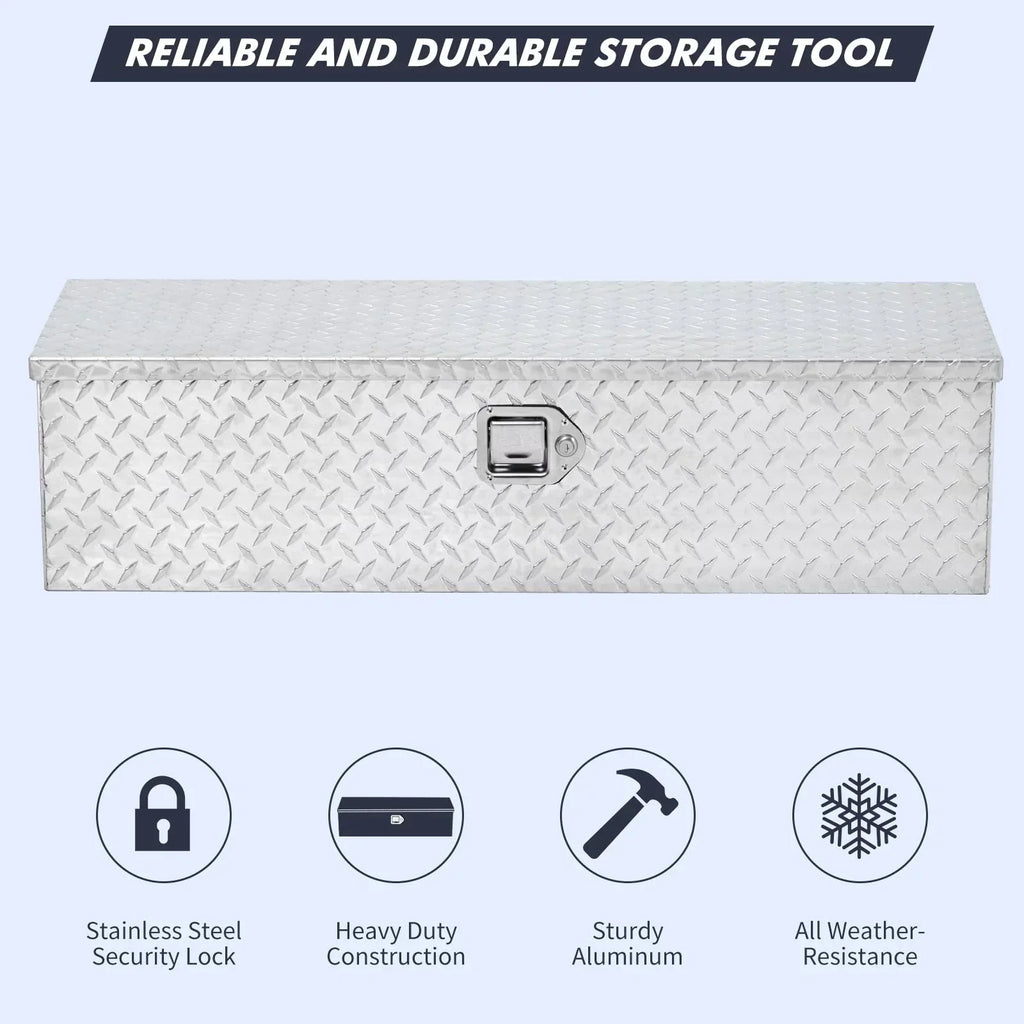 48 Inch Diamond Plate Truck Bed Tool Box with Shelf Silver