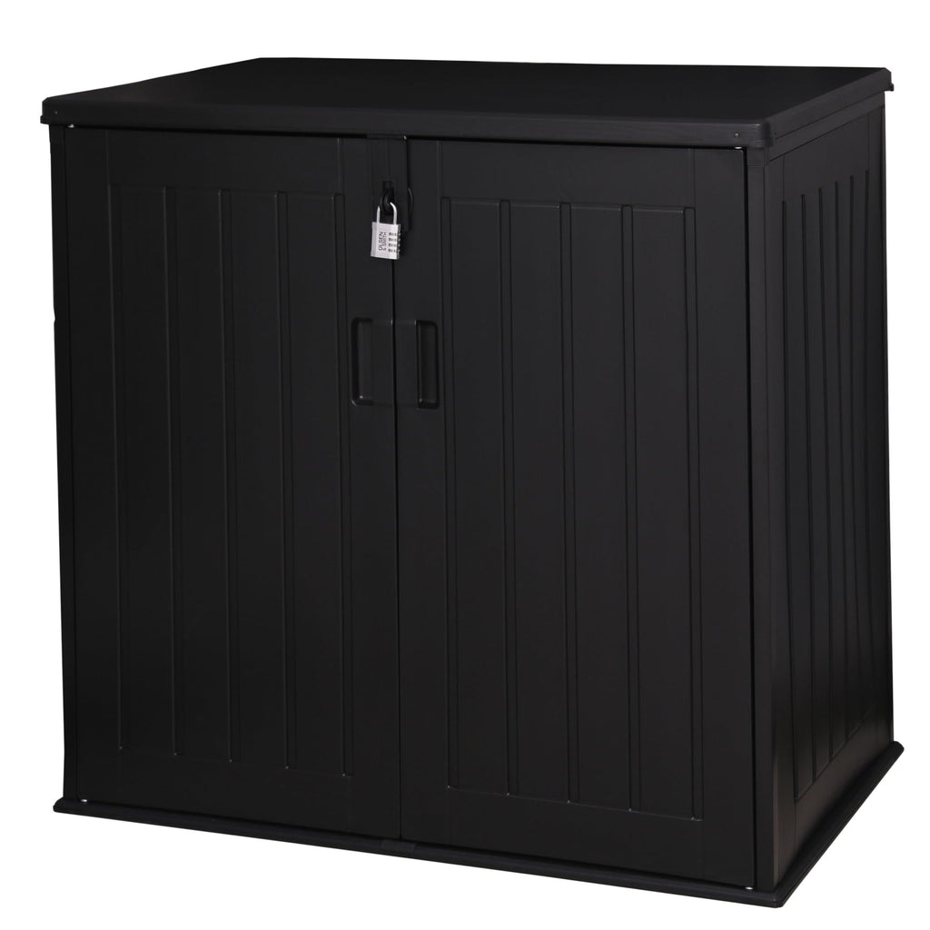 775L Waterproof Outdoor Garden Storage Box with Lid & Doors, Lockable Bin & Bike Shed