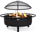 SUNCREAT 42” Patio Fire Pit Wood Burning with Mesh Spark Screen, Bonfire Outdoor firepit with Fireplace Poker, Black