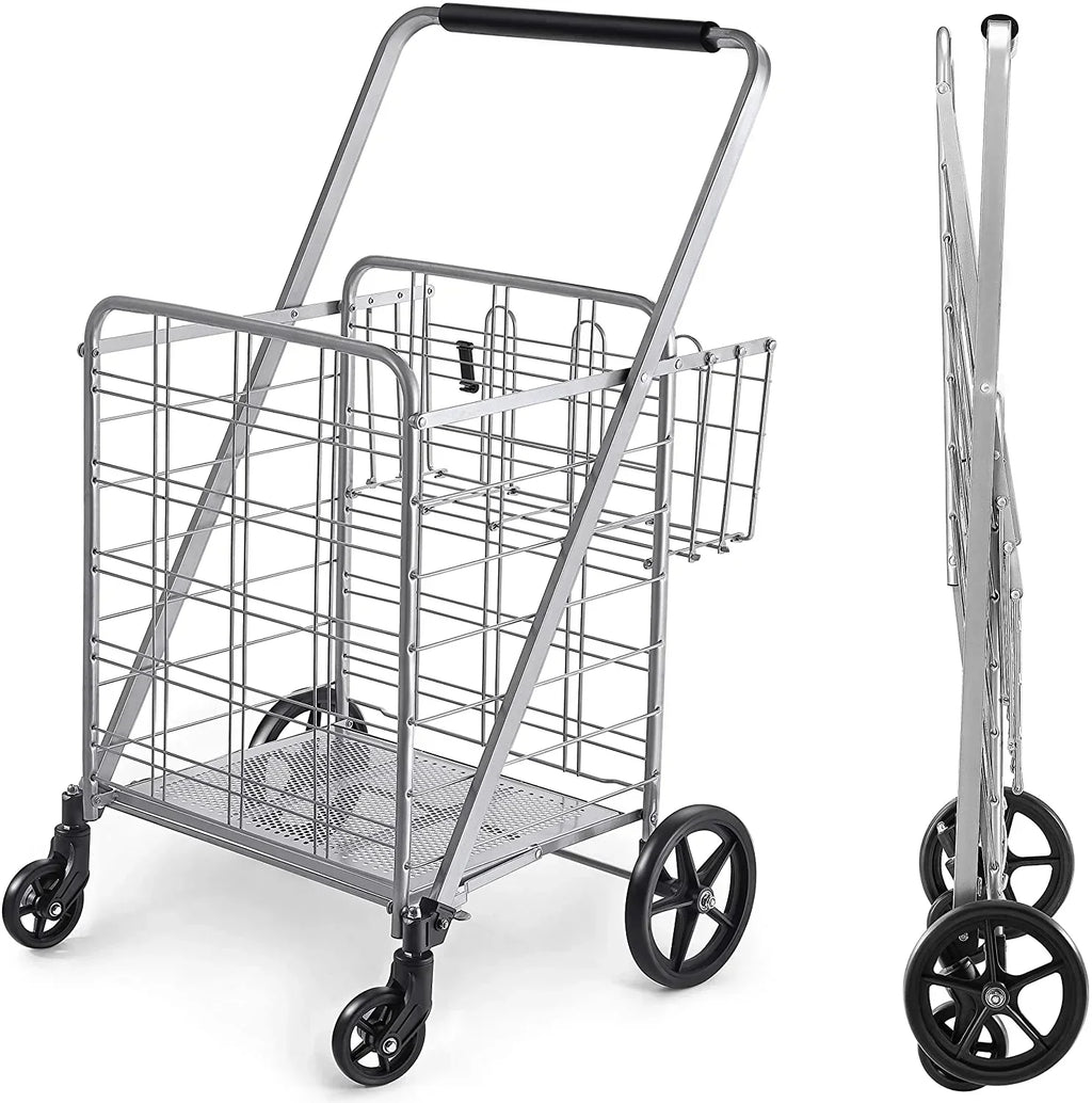 Shopping Cart with Wheels, Metal Grocery Cart with Wheels, Shopping Carts For Groceries