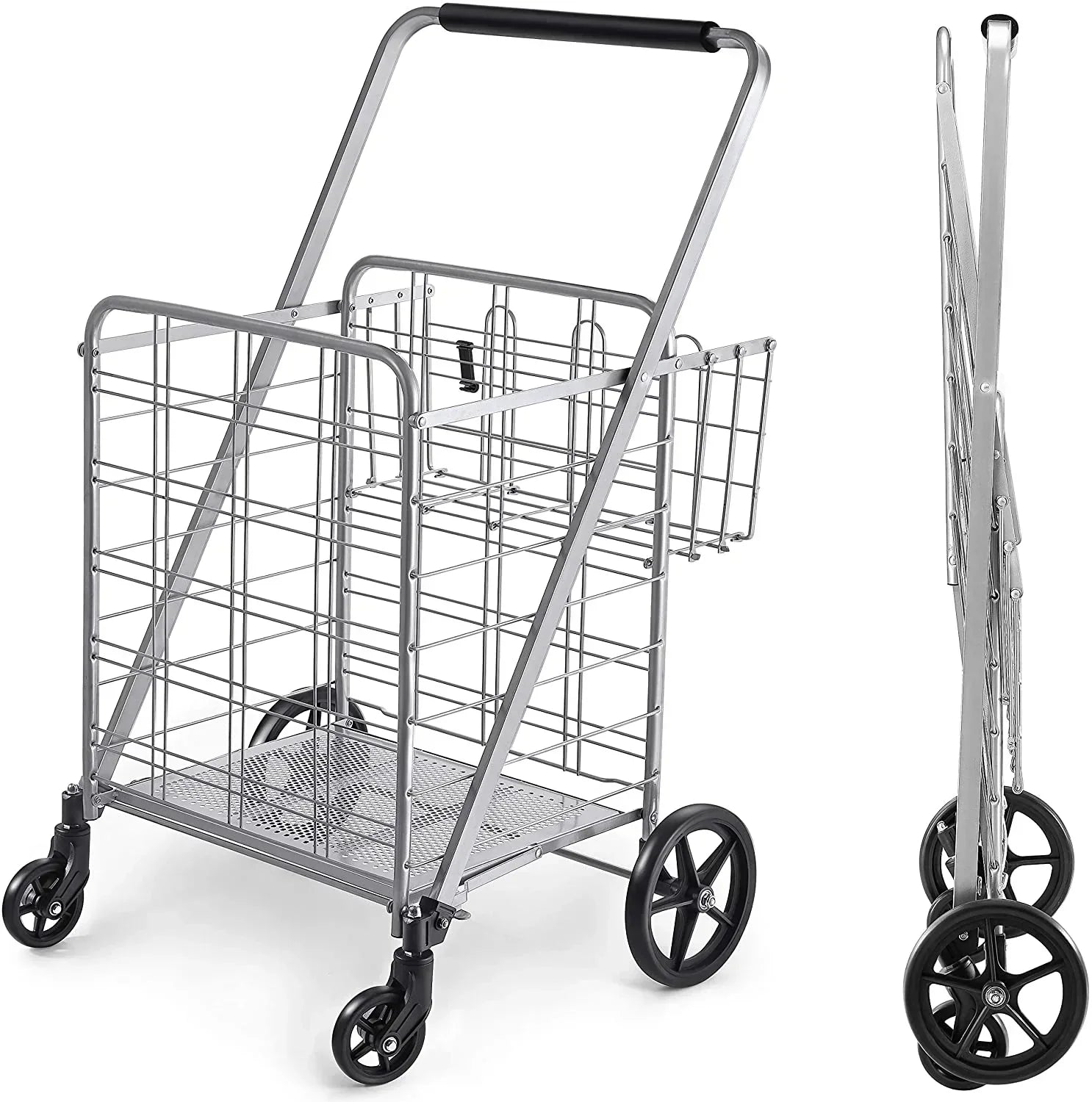Shopping Cart with Wheels, Metal Grocery Cart with Wheels, Shopping Carts For Groceries