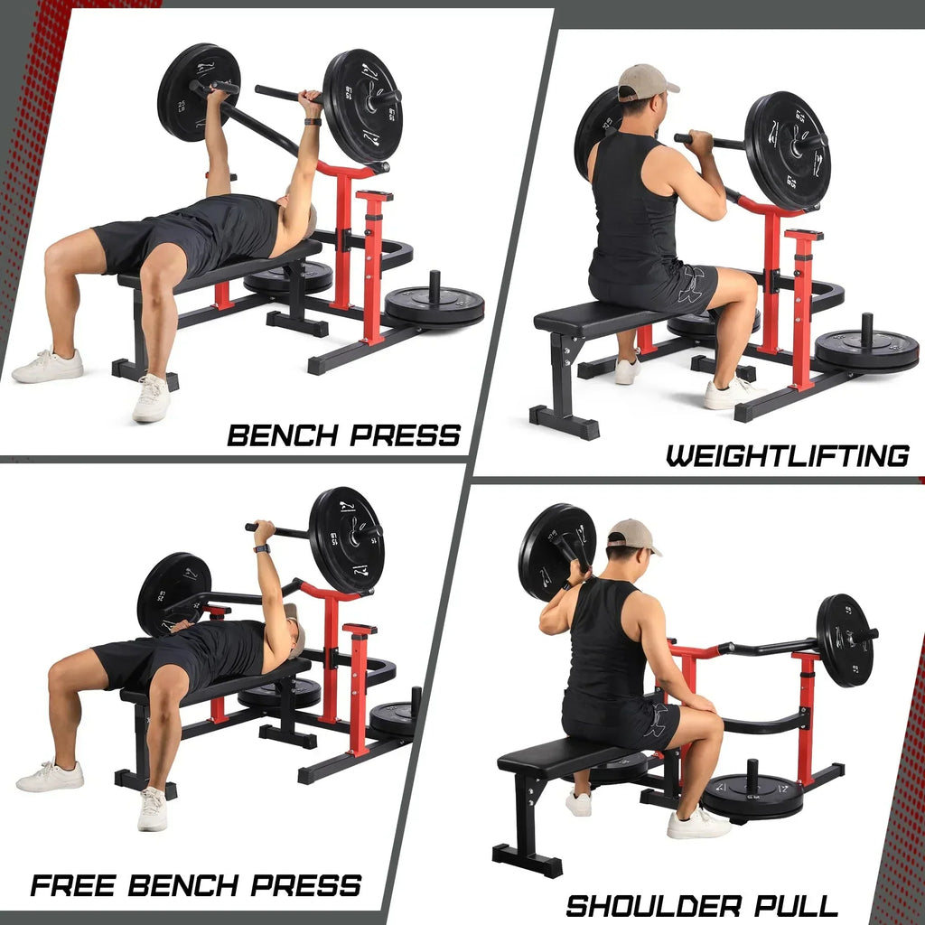 Chest Press Machine, 1050LBS Capacity, Independent Converging Arms, Weight Bench Press with Adjustable Flat Bench for Upper Body Workouts, Red