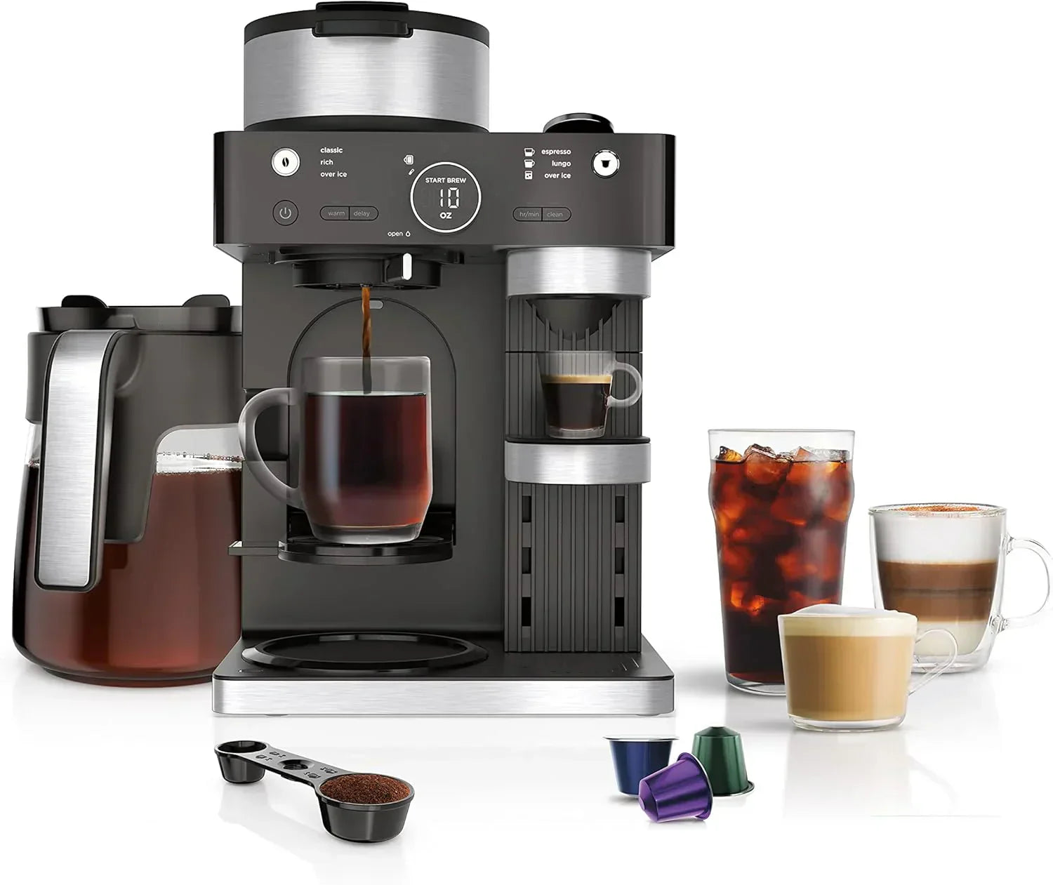 Espresso & Coffee Maker & Barista System, 3 Espresso Brew Styles, Single-Serve Coffee & Nespresso Capsule Compatible, Built-in Frother, Espresso, Cappuccino & Latte Maker, Black