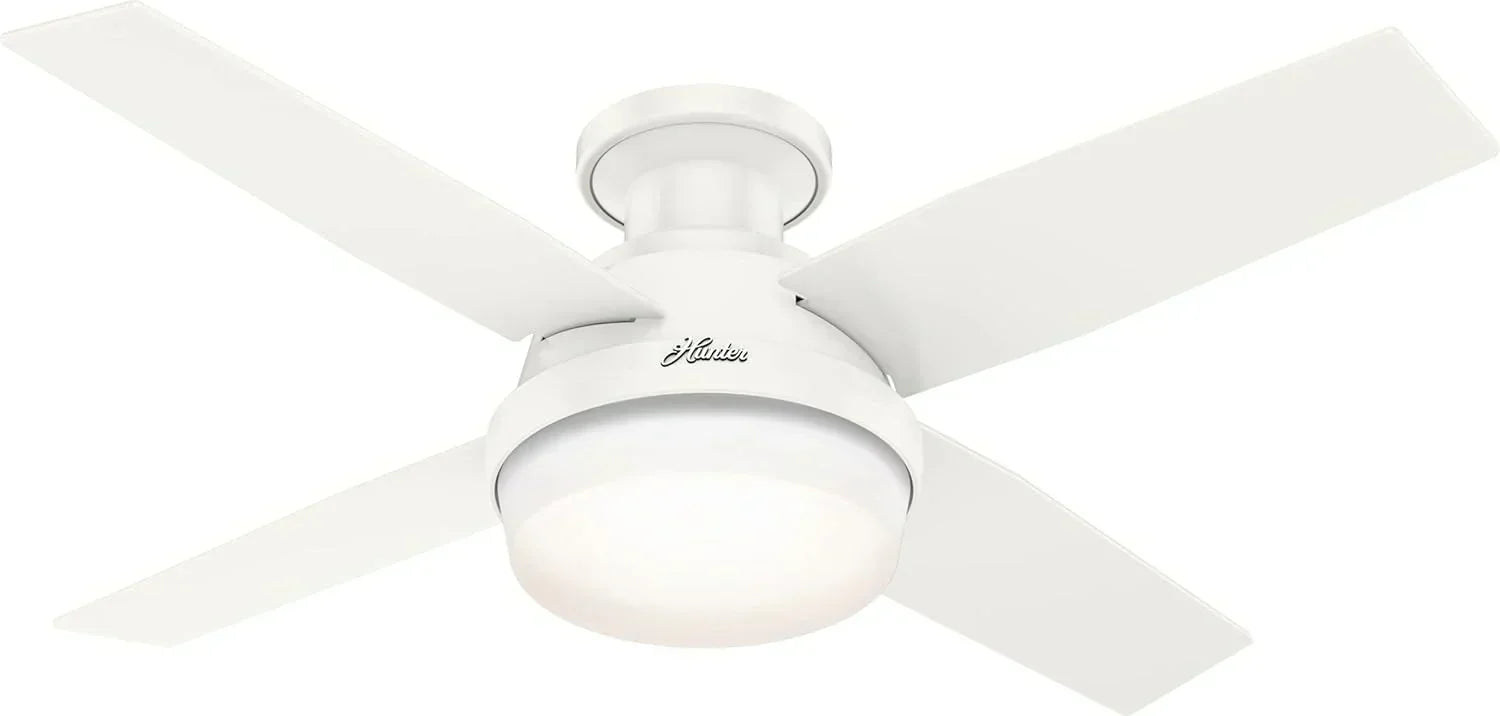 Hunter Fan Company Dempsey Low Profile Indoor / Outdoor Ceiling Fan with LED Light and Remote Control, 44", Matte Nickel