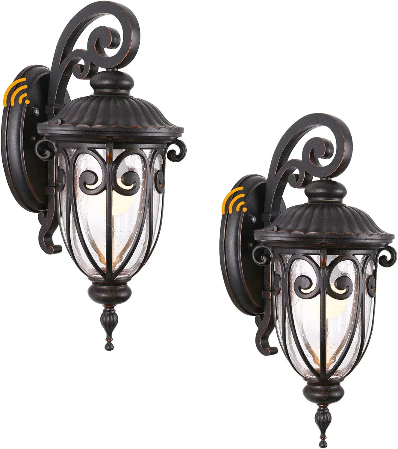 23" Large Outdoor Wall Light for Porch, 2 Pack Aluminium Exterior Wall Mount Lantern for House, Vintage Bronze Outside Wall Sconce with Clear Seeded Glass Shade for Garage