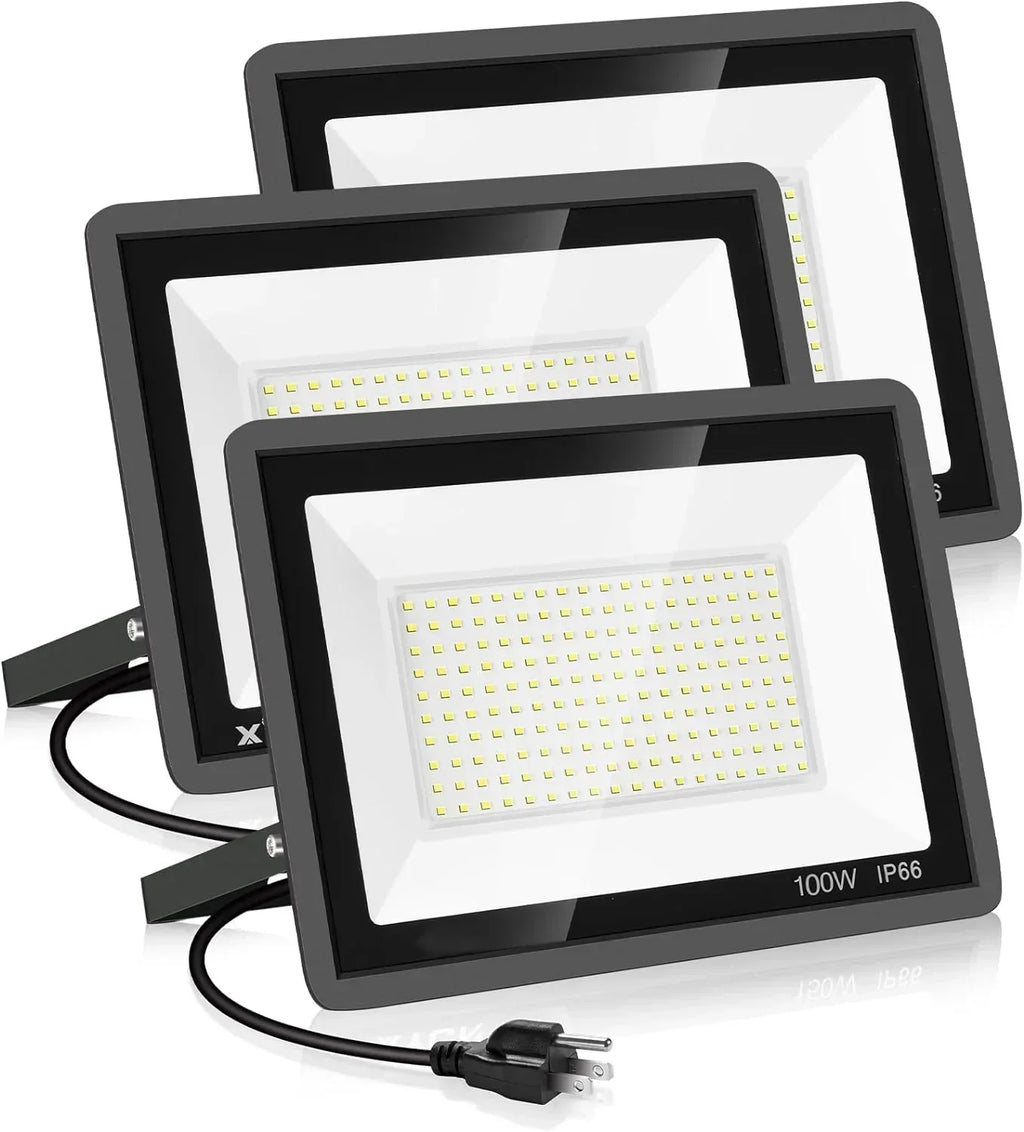 3 Pack 200W LED Flood Light,Super Bright Exterior Security Lights With Plug,IP66 Waterproof Outdoor Flood Light, 22800lm 5000K Daylight White Floodlight for Yard, Garden,Basketball Court, Arena