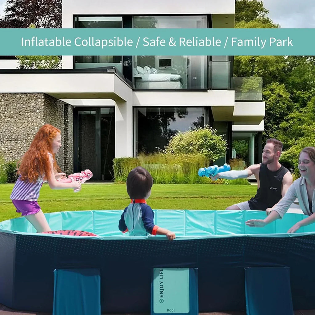 Foldable Non-Inflatable Kids' and Adults' Outdoor Swimming Pool - Hard Plastic Shell, Kid Pool for Backyard Dog Pools (158" x 76" x 20")