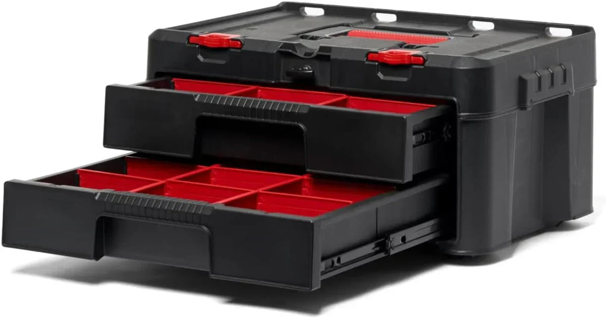 Modular Tools Organizer for Garage Storage and DIY, 3 Piece Resin Rolling Tool Box System for Small Parts