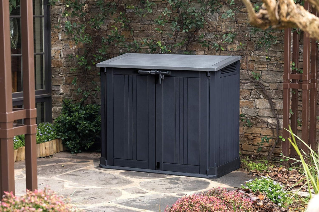 Store It Out Nova Outdoor Garden Storage Shed, 32 X 71.5 X 113.5 Cm, Dark Grey with Light Grey Lid