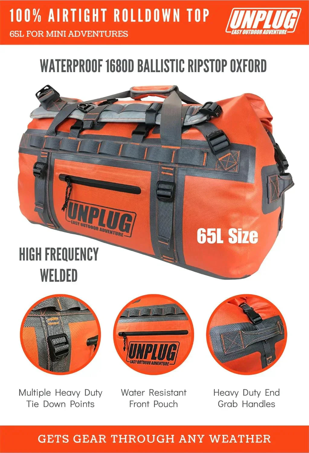 Ultimate Adventure Bag -1680D Heavy Duty Waterproof Travel Duffel Bags for Camping, Motorcycle Dry Bag, Waterproof Bags for Boating, Waterproof Duffle Backpack,Tactical Duffle Bag