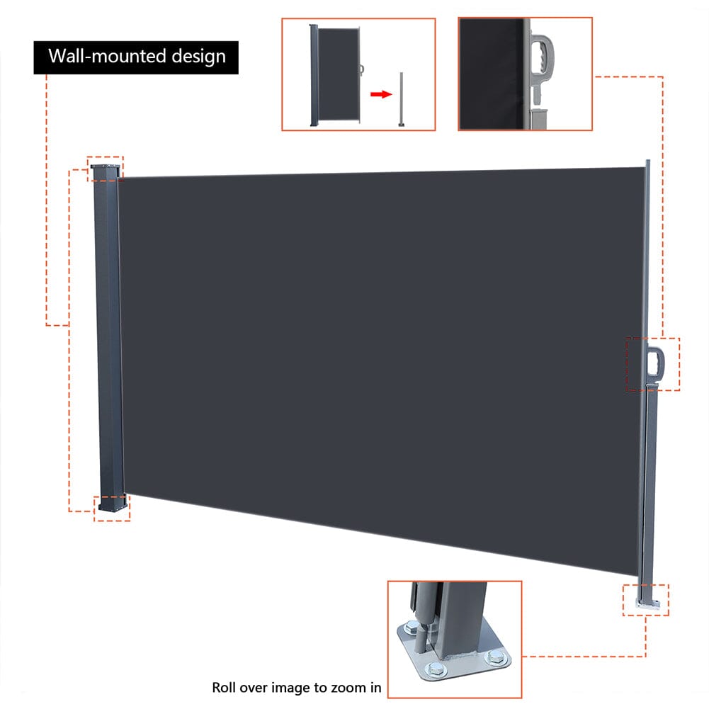 Grey Outdoor Retractable UV-Resistant Privacy Side Awning