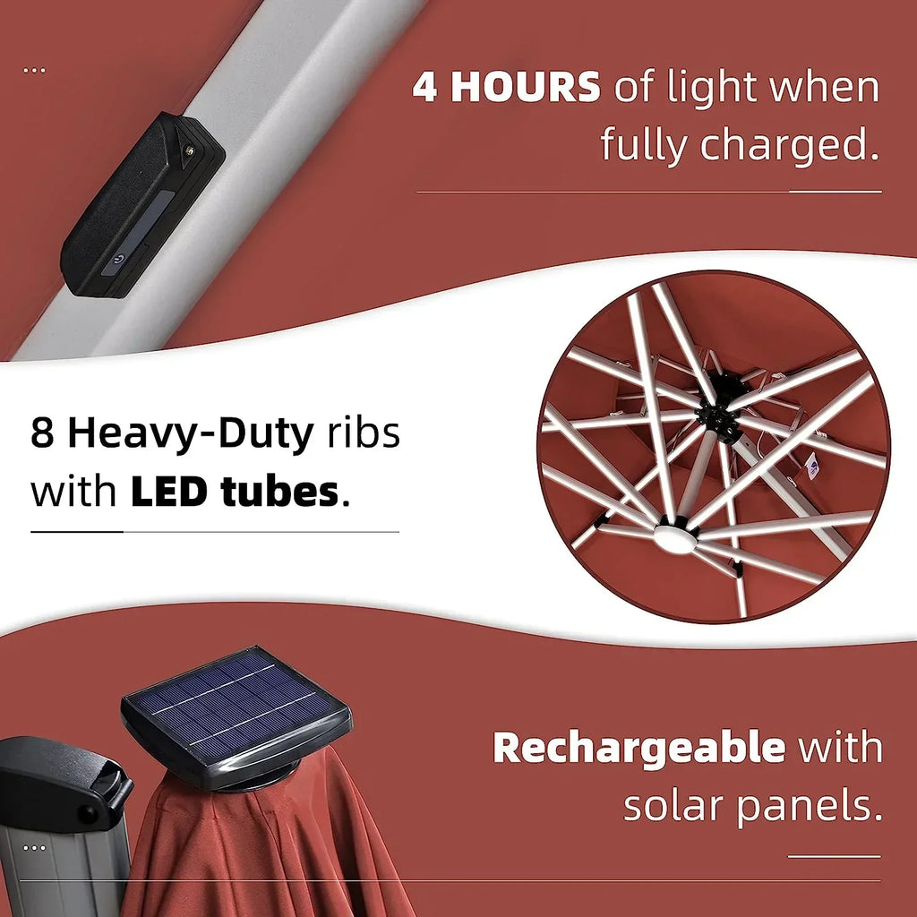 12ft Solar LED Patio Umbrella Outdoor Round Umbrella Large Cantilever Umbrella with LED Lights Windproof Bias Umbrella Heavy Duty Parasol for Garden Deck Pool Patio