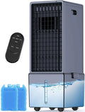 Portable Air Conditioners w/Remote, 4 Modes & 3 Speeds, Waterless Alert System & 2.4-Gal Tank for 20H Cooling, 12H Timer for Auto Off, 3-IN-1 Evaporative Air Cooler for Room Bedroom Home