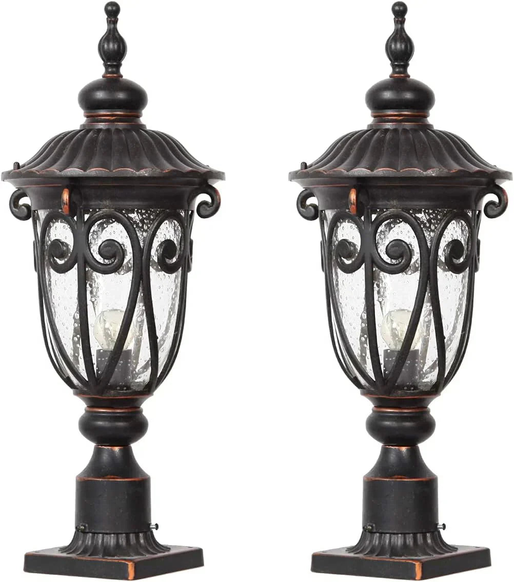 23" Large Outdoor Wall Light for Porch, 2 Pack Aluminium Exterior Wall Mount Lantern for House, Vintage Bronze Outside Wall Sconce with Clear Seeded Glass Shade for Garage