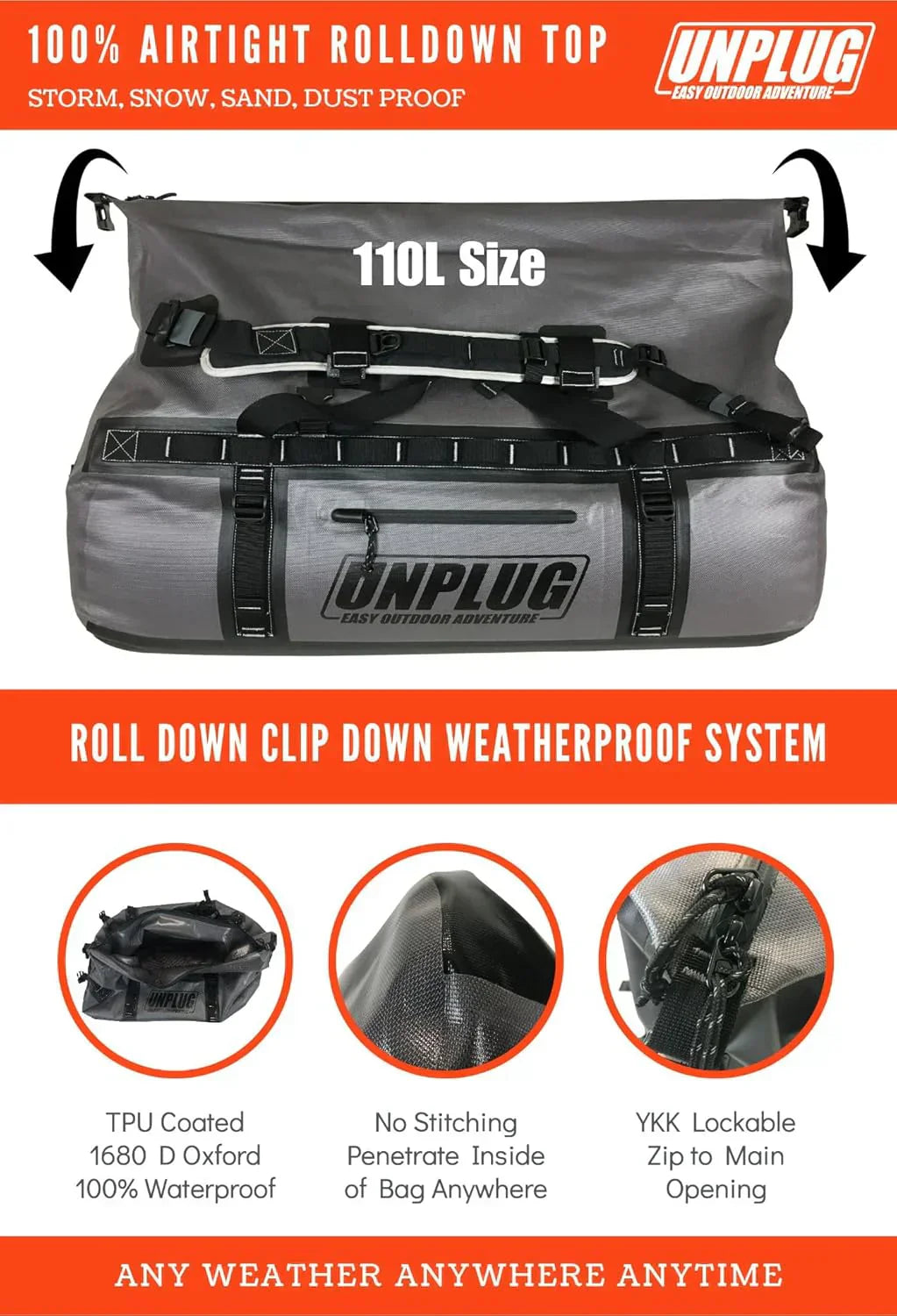 Ultimate Adventure Bag -1680D Heavy Duty Waterproof Travel Duffel Bags for Camping, Motorcycle Dry Bag, Waterproof Bags for Boating, Waterproof Duffle Backpack,Tactical Duffle Bag