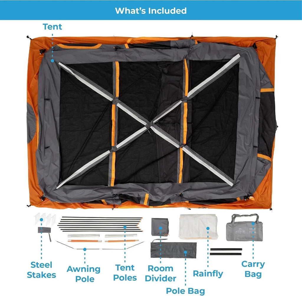 Straight Wall Cabin Tents | 10 Person / 11 Person / 12 Person Large Multi Room Family Tents for Car Camping & Outdoor Adventures