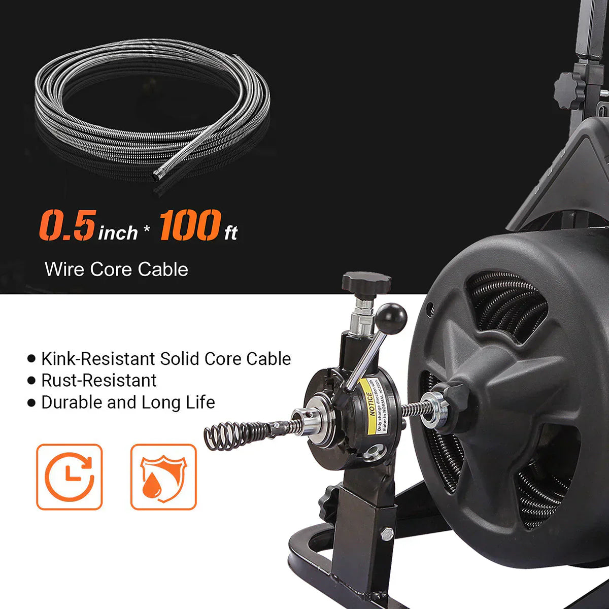 XtremepowerUS 45078 45078 Drain Snake Commercial w/Attachments 100' Electric Sewer
