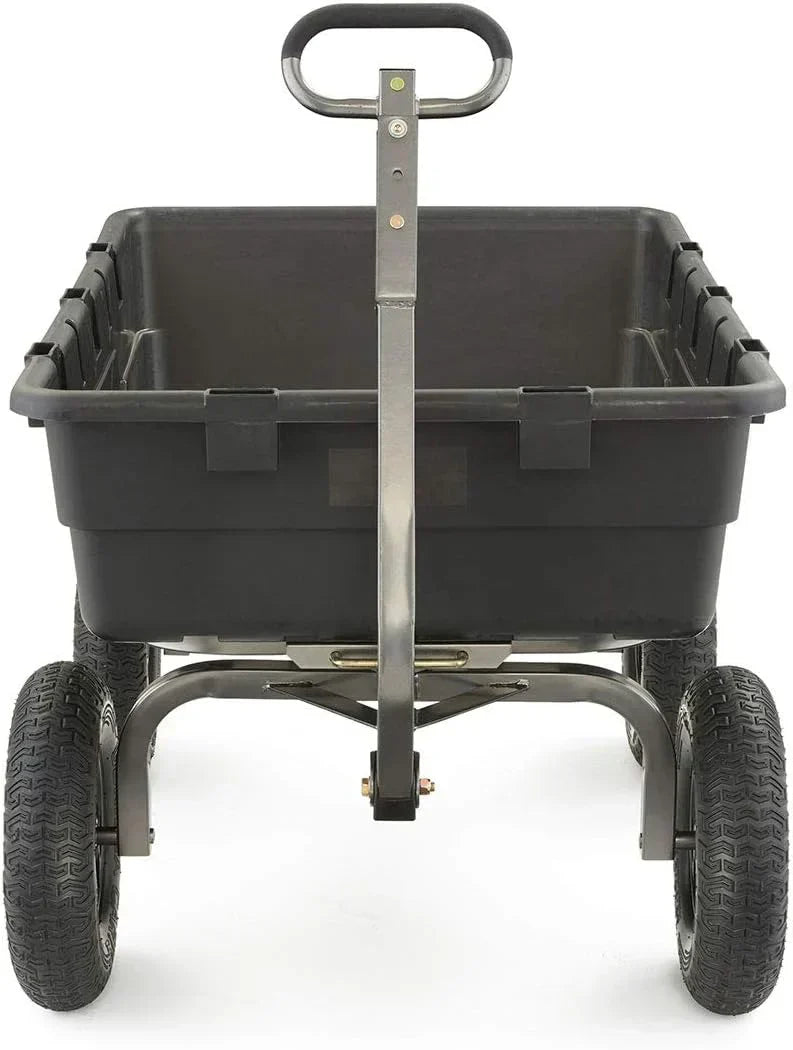 Heavy Duty Poly Utility Dump Wagon Garden Cart w/Pneumatic Tires, 6 Cu Ft - 1200 lb Capacity Outdoor Wheelbarrow for Yard, Landscaping & Gardening, Lawn Tractor or ATV Towable-Gorilla Carts