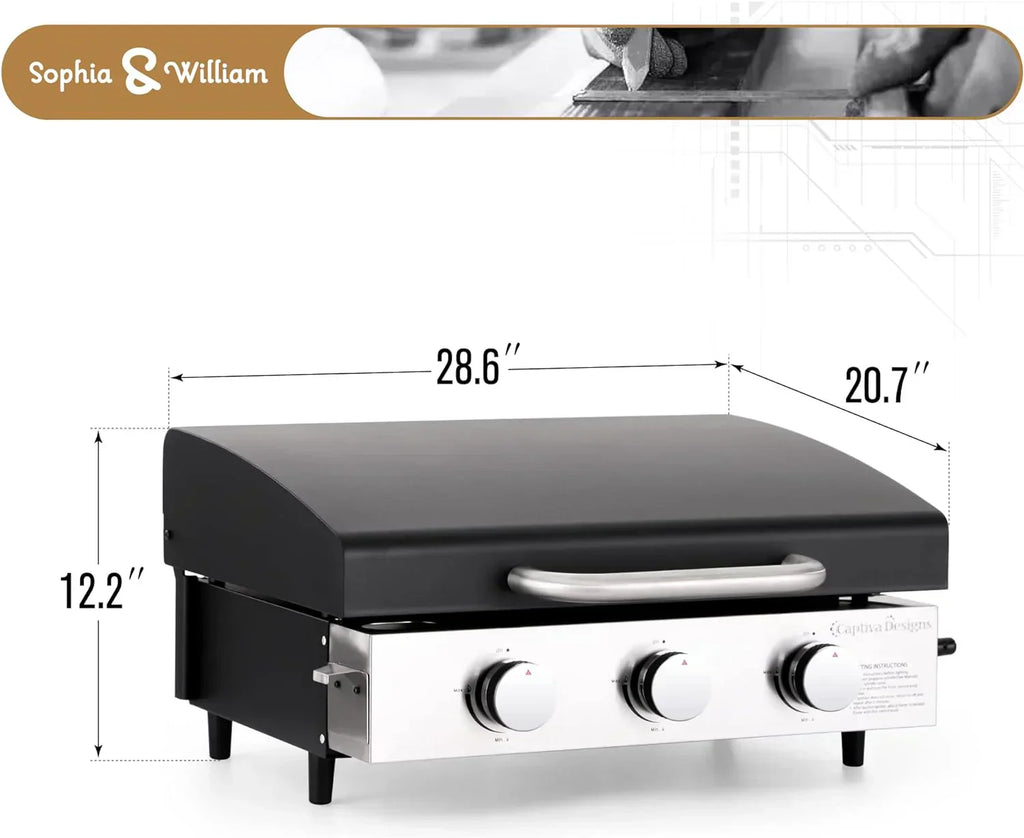 Burner Gas grill with side burner and enameled cast iron grille 42,000BTU outdoor cooking stainless steel propane grill Garden grill, silver