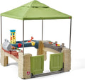 All-round play patio with canopy, kids indoor and outdoor kitchen play set