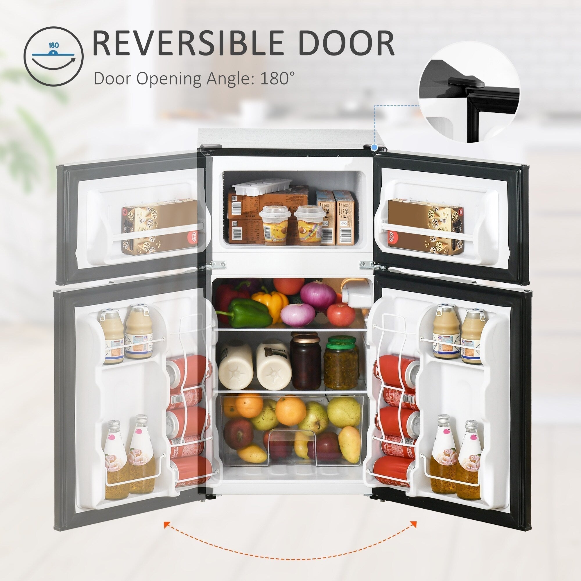 HOMCOM Double Door Mini Fridge with Freezer, 3.2 Cu.Ft Compact Refrigerator with Adjustable Shelf, Adjustable Thermostat