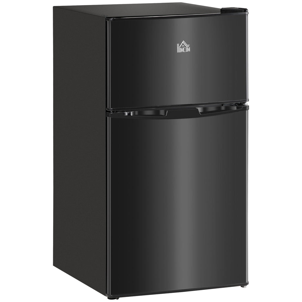 HOMCOM Double Door Mini Fridge with Freezer, 3.2 Cu.Ft Compact Refrigerator with Adjustable Shelf, Adjustable Thermostat