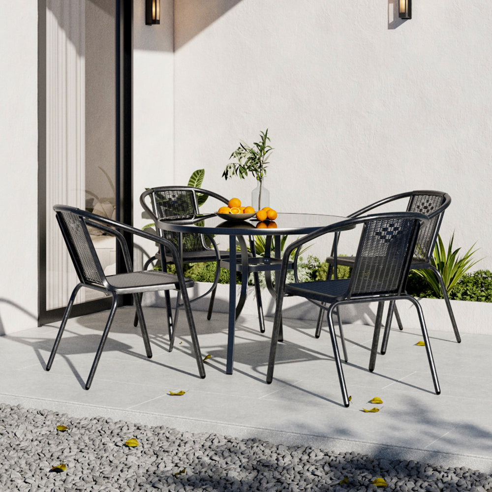 Black Round/Rectangular Garden Patio Table with Umbrella Hole