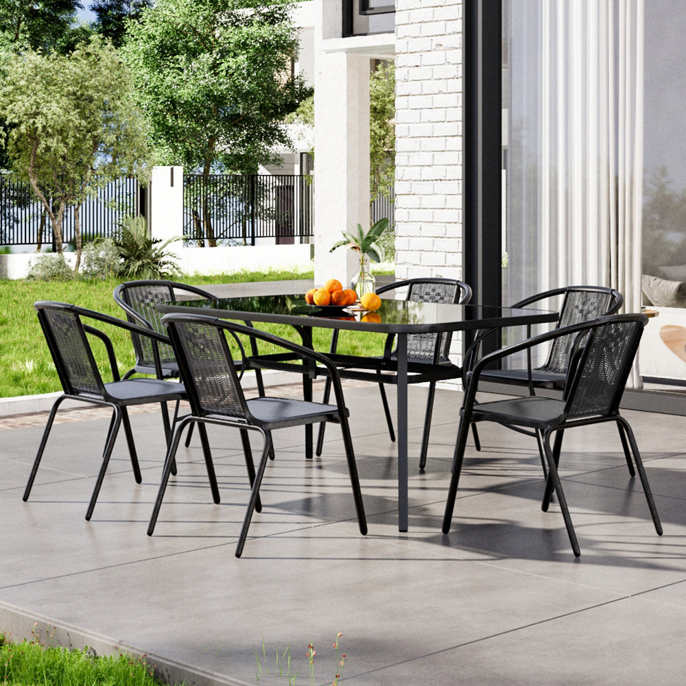 Black Round/Rectangular Garden Patio Table with Umbrella Hole